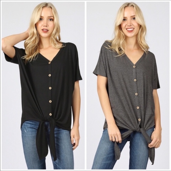 Tan Button-Up Knot Front Tee - Picture 7 of 7